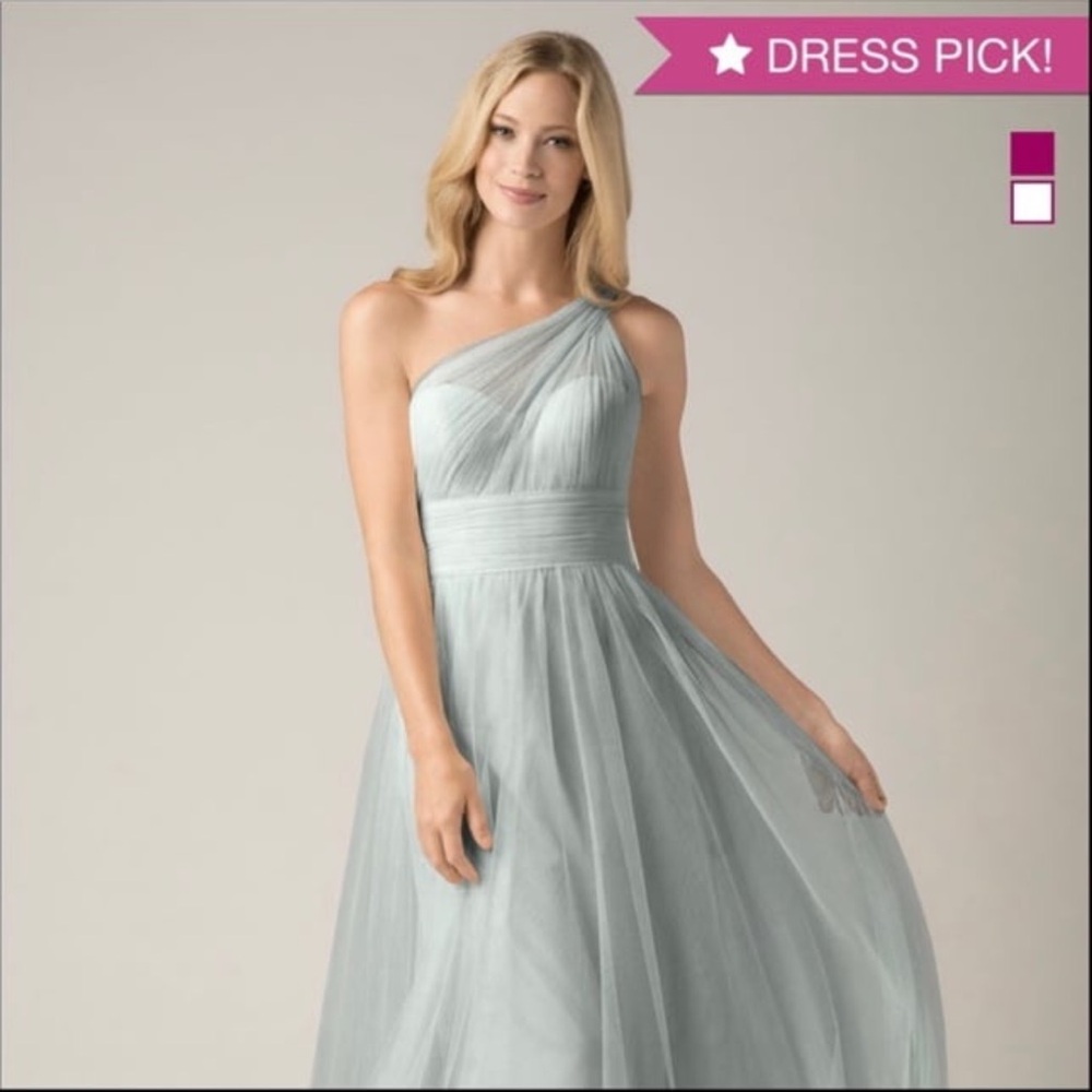 Bella Bridesmaids tulle one shoulder dress in sage